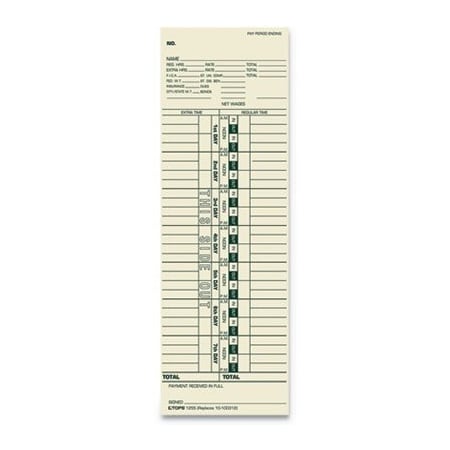 Tops Business Forms TOPS, Time Card For Cincinnati/simplex, Weekly, 3 1/2 X 10 1/2, 500PK 1255